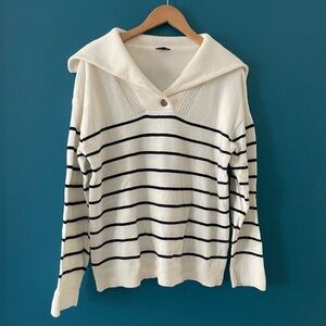 Talbots shawl collar striped cream and navy Women's Sweater, M